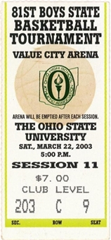 2003 LeBron James Final High School Game Ticket from March 22, 2003 Ohio Boys Basketball State Tournament 